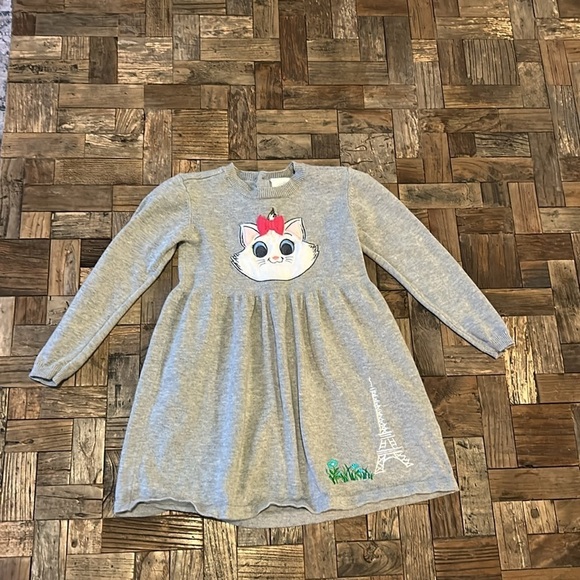 Disney Aristocats Marie Gray Embroidered Long Sleeve Sweater Dress Size 2 - Picture 2 of 10